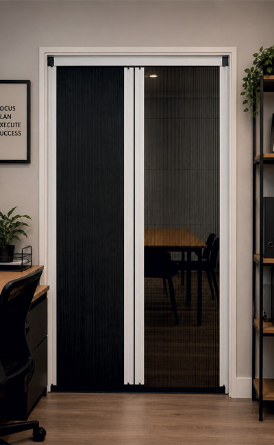 Versatile screening system combining light control, privacy and insect protection.